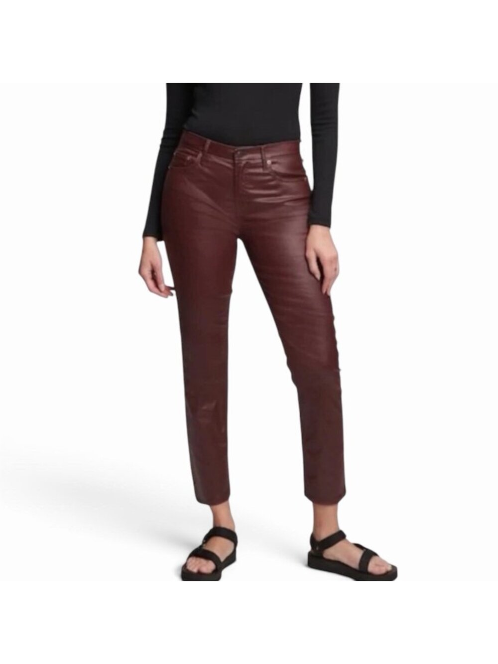 GAP Vintage Slim Mid Rise Jeans Size 0/25 Faux Leather Coated Rich Wine 753435